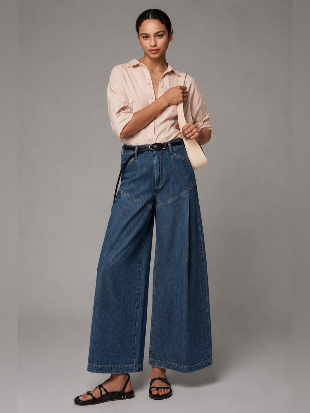 Anthropologie Pilcro Seamed Flounce high rise wide leg jeans
